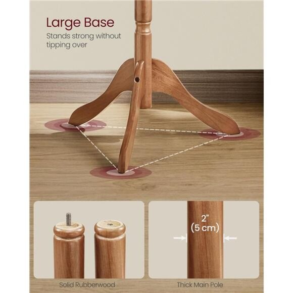 Solid Wood Coat Rack and Stand, Free Standing Hall Coat Tree with 10 - Picture 5 of 7